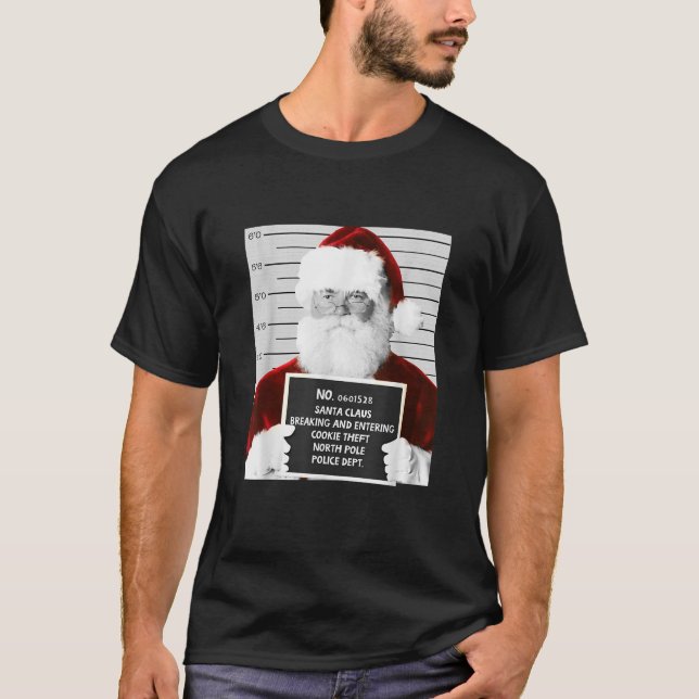 Camiseta Funny Santa Mugshot en Navidades de prisión (Anverso)