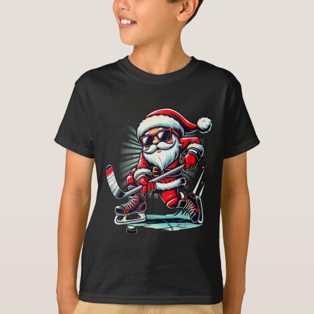 Camiseta Funny Santa Playing Ice Hockey Lovers Boys Girls C (Anverso)