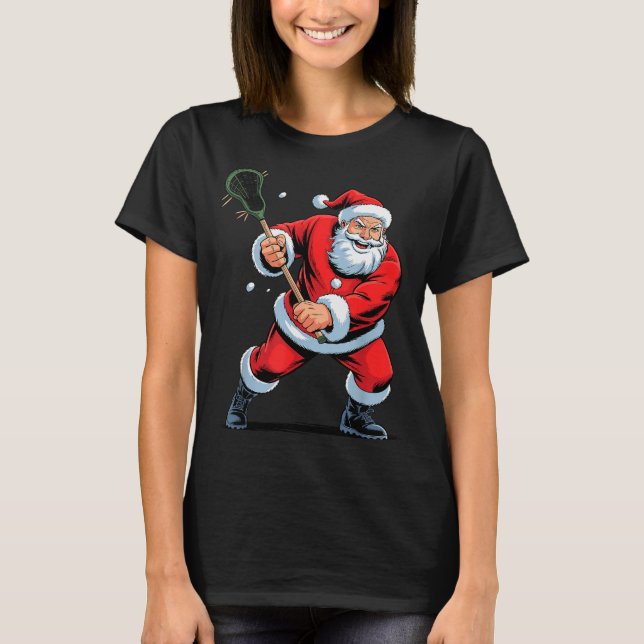 Camiseta Funny Santa Playing Lacrosse Holiday Christmas Xma (Anverso)