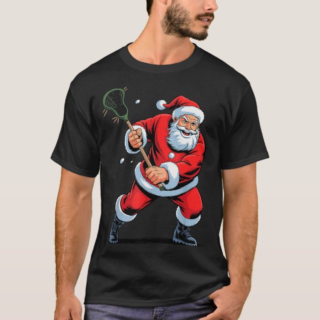 Camiseta Funny Santa Playing Lacrosse Holiday Christmas Xma (Anverso)