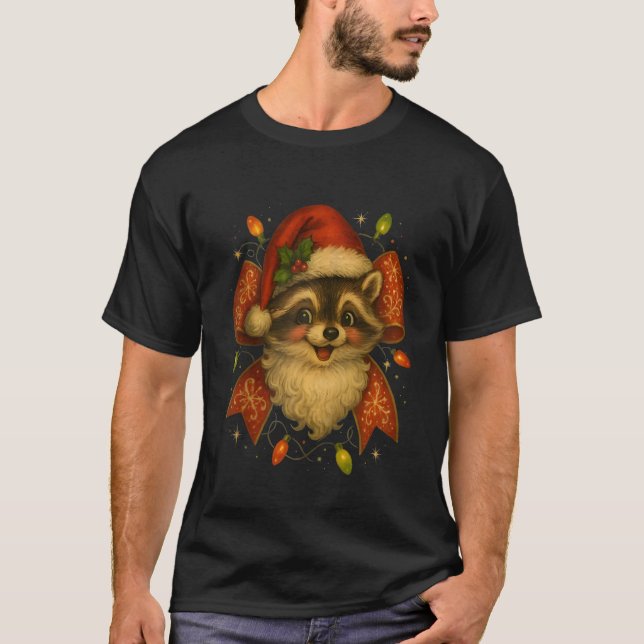 Camiseta Funny Santa Raccoon in Santa Hat Holiday cute bow  (Anverso)