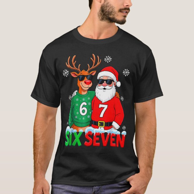 Camiseta Funny Santa Reindeer 6 7 Christmas Meme Six Seven  (Anverso)