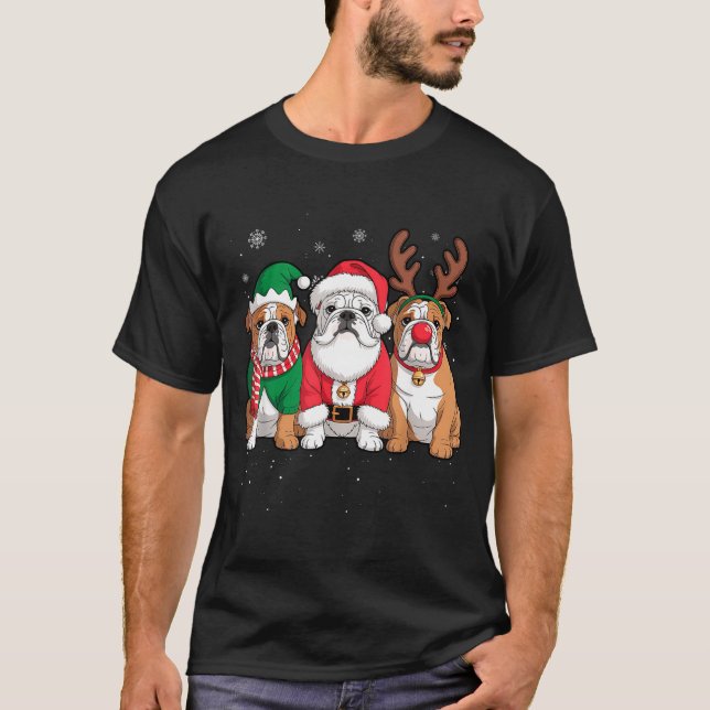 Camiseta Funny Santa Reindeer English Bulldog Dog Women Men (Anverso)