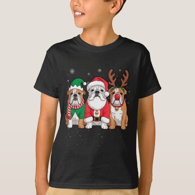 Camiseta Funny Santa Reindeer English Bulldog Dog Women Men (Anverso)