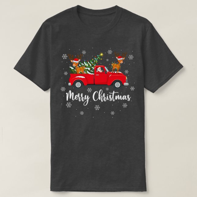 Camiseta Funny Santa Riding Christmas Tree Truck Deer (Diseño del anverso)