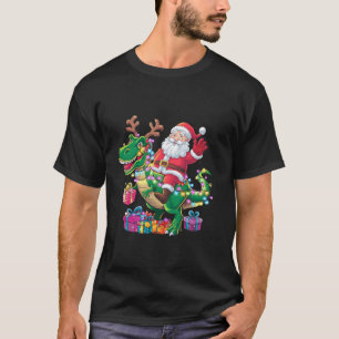 Camiseta Funny Santa Riding Dinosaur T rex Deer Navidades L
