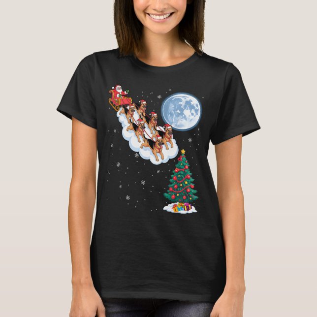 Camiseta Funny Santa Riding German Shepherd Dog Tree Christ (Anverso)