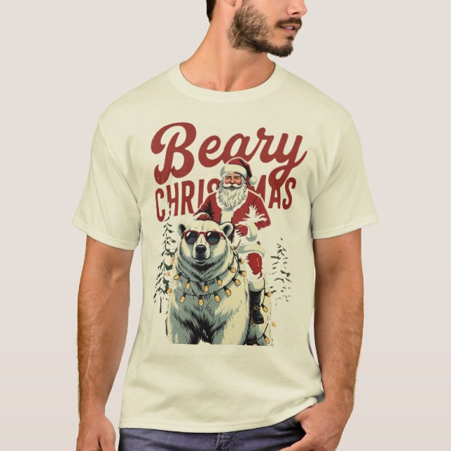 Camiseta Funny Santa Riding Polar Bear | Beary Christmas (Anverso)
