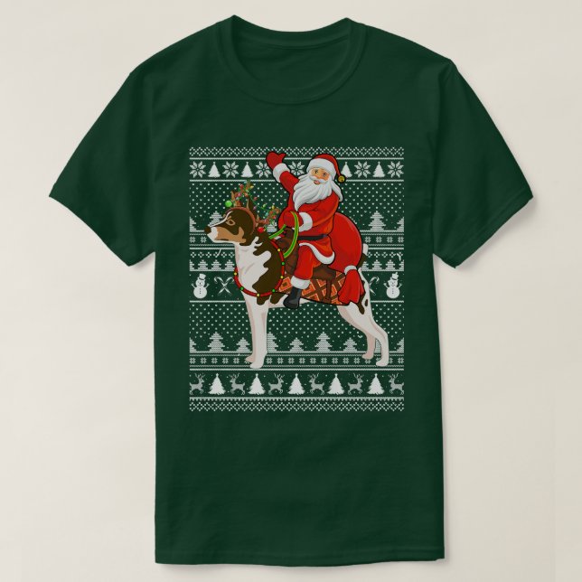 Camiseta Funny Santa Riding Rat Terrier Perro Feo Navidades (Diseño del anverso)