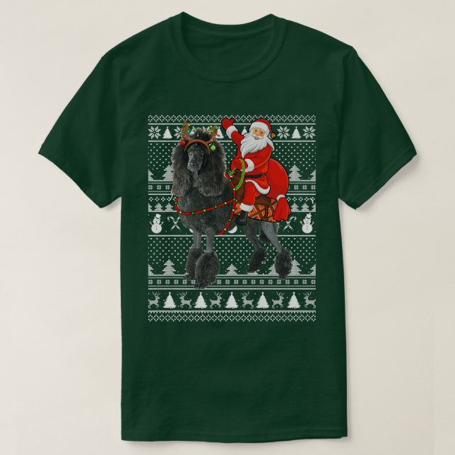 Camiseta Funny Santa Riding Standard Poodle Dog Ugly Christ (Diseño del anverso)