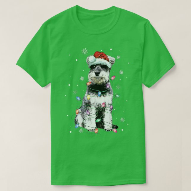 Camiseta Funny Santa Schnauzer Christmas Lights Tree Dog Lo (Diseño del anverso)
