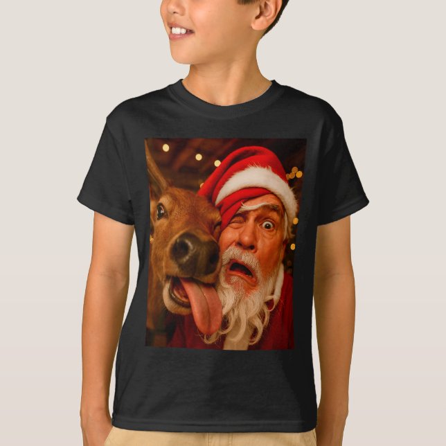 Camiseta Funny Santa Selfie Reindeer Men Women Kids Christm (Anverso)