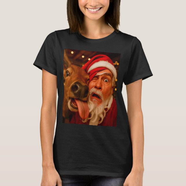 Camiseta Funny Santa Selfie Reindeer Men Women Kids Christm (Anverso)