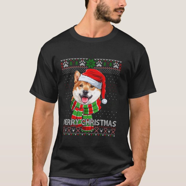 Camiseta Funny Santa Shiba Inu Scarf Lover Ugly Navidades S (Anverso)