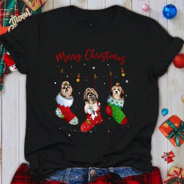 Camiseta Funny Santa Shih Tzu Christmas Stocking Night