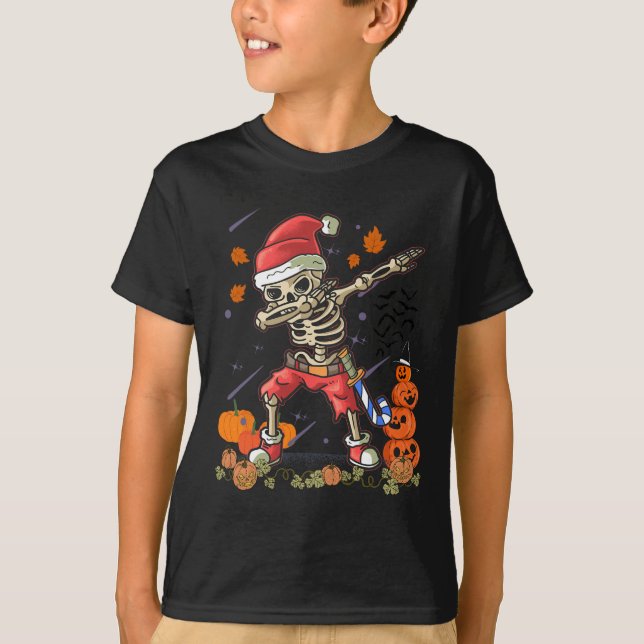 Camiseta Funny Santa Skeleton Dabbing Halloween Disstube Di (Anverso)