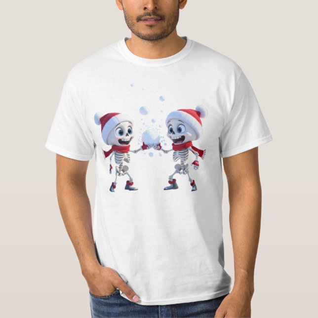 Camiseta Funny Santa Skeletons Having a Snowball Fight  (Anverso)