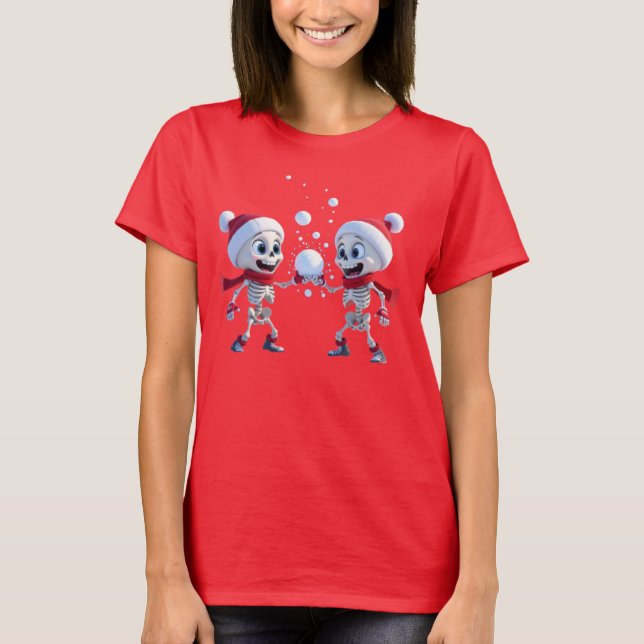 Camiseta Funny Santa Skeletons Having a Snowball Fight  (Anverso)