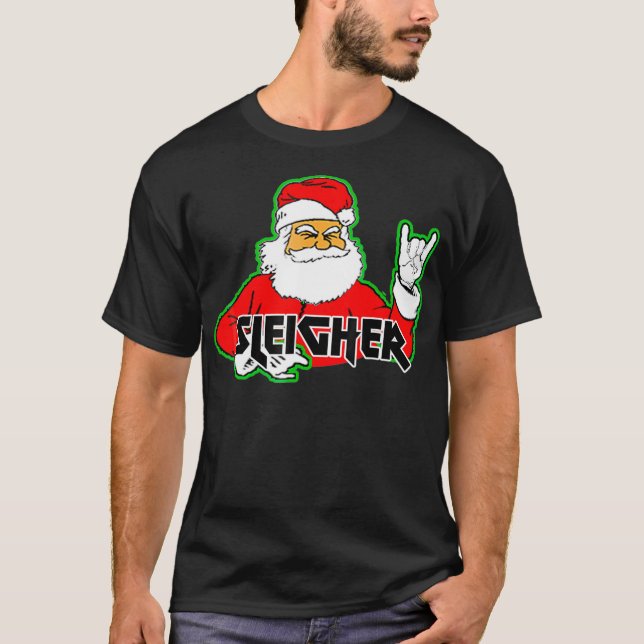 Camiseta FUNNY Santa Sleigher Slayer Fuerte Feo Metalizado  (Anverso)