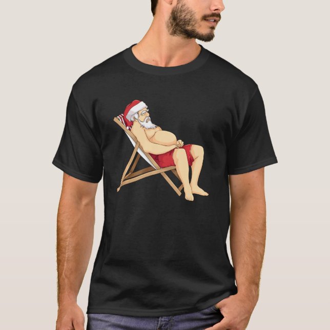 Camiseta Funny Santa Sunbathing Red Mankini Guay Beach Summ (Anverso)