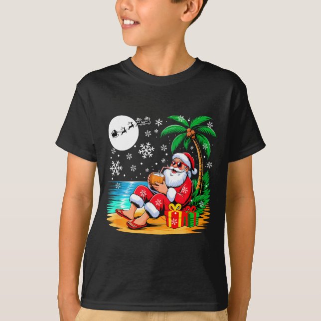 Camiseta Funny Santa Sungles Drinking Coconut On Beach Chri (Anverso)