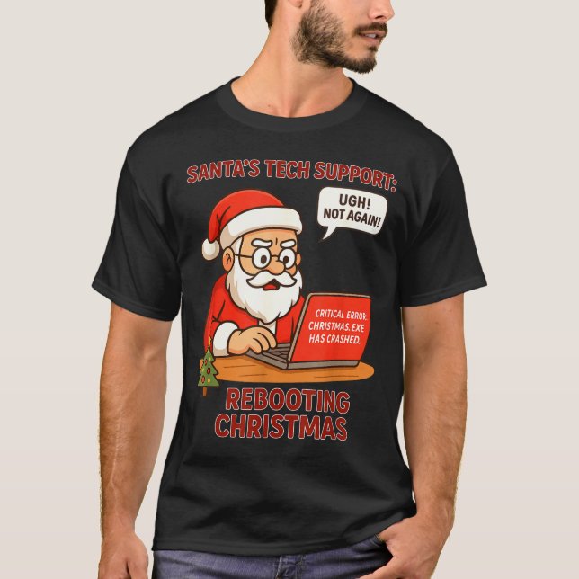 Camiseta Funny Santa Support s Rebooting Humor Tech Compute (Anverso)