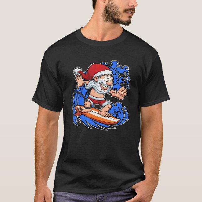 Camiseta Funny Santa Surf Surfing Navidades En Julio (Anverso)