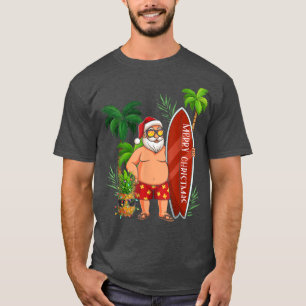 Camiseta Funny Santa Surfing Merry Christmas In July Santa