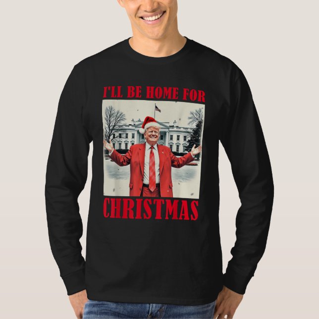 Camiseta Funny Santa Trump 2024 Estaré en casa para Navidad (Anverso)