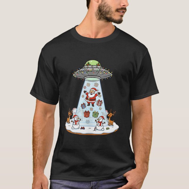 Camiseta Funny Santa Ufo Delivery Happy Reindeer Snowman Ch (Anverso)