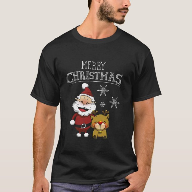 Camiseta Funny Santa y ciervo Cuse Feliz Navidad Face Old (Anverso)