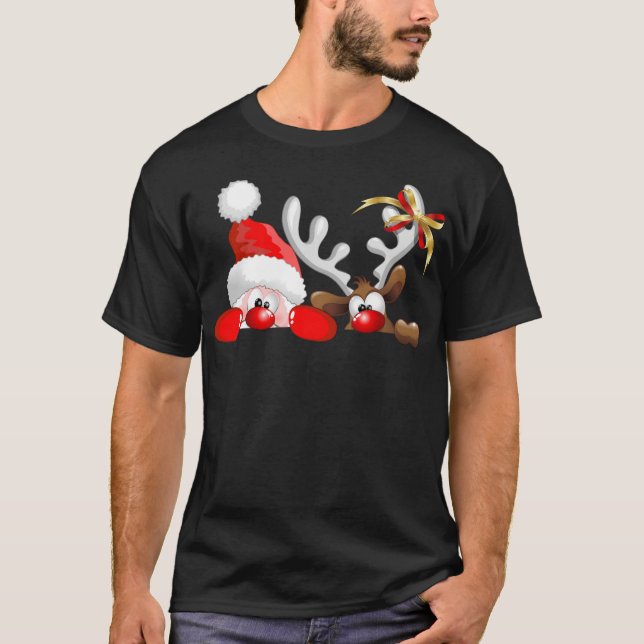 Camiseta Funny Santa y Personalizado de renos (Anverso)