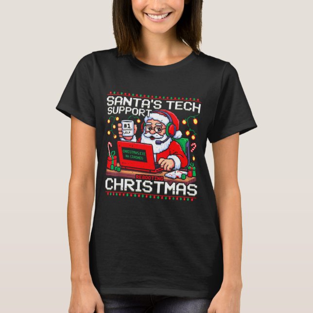 Camiseta Funny Santa's Tech Suprt Rebooting Christmas Ugly  (Anverso)