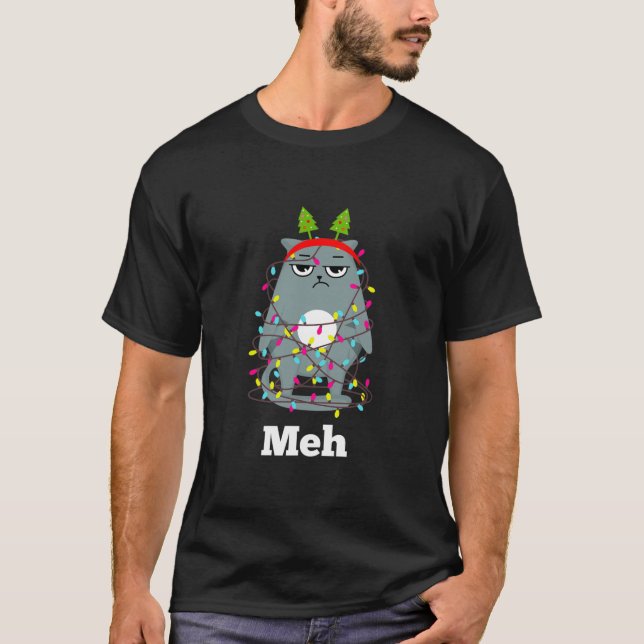 Camiseta Funny Sarcastic Christmas Meh Cat Bah Humbug (Anverso)
