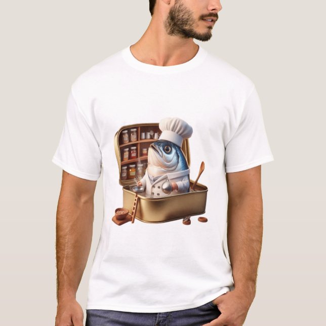 Camiseta  Funny Sardine Chef Cooking Inside Tin Art (Anverso)