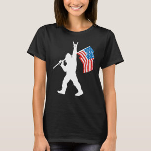Camiseta Funny Sasquatch Rock y Rollo USA Bandera para Bigf