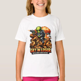 Camiseta Funny Sci-Fi Fantasy Meme Art, Alien Riding Dinosa