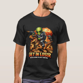 Camiseta Funny Sci-Fi Fantasy Meme Art, Alien Riding Dinosa