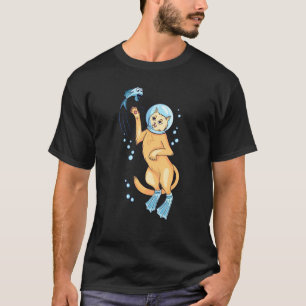 Camiseta Funny Scuba Buceo Cat Persiguiendo Mascota de Pesc