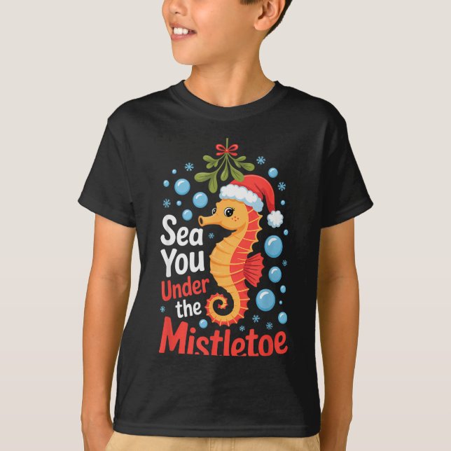 Camiseta Funny Sea Horse Christmas Seahorse Santa Hat Kids  (Anverso)