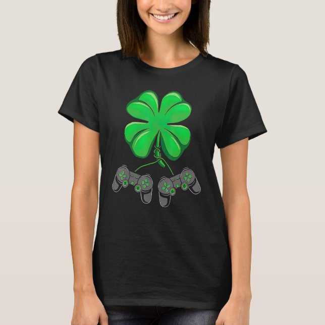 Camiseta Funny Shamrock Gamer Irish Game Controller St Patr (Anverso)