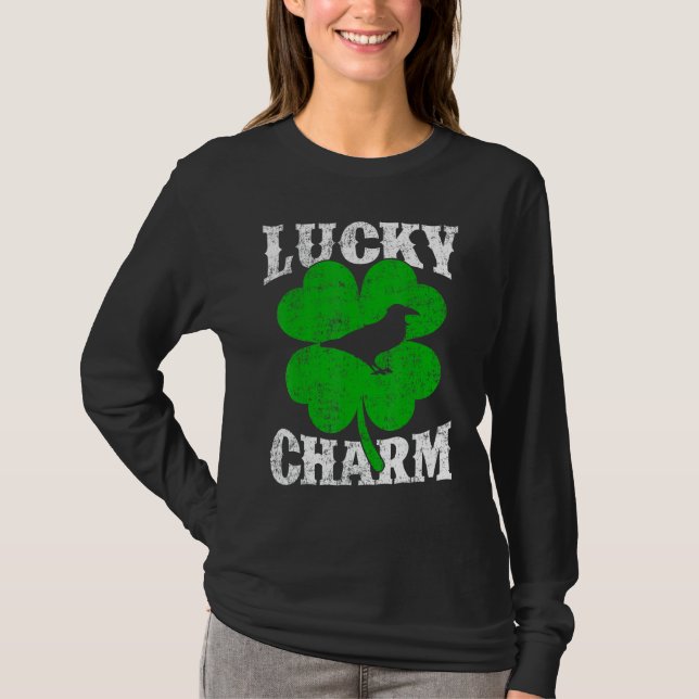 Camiseta Funny Shamrock Leaf Lucky Charm Raven Bird St Patr (Anverso)