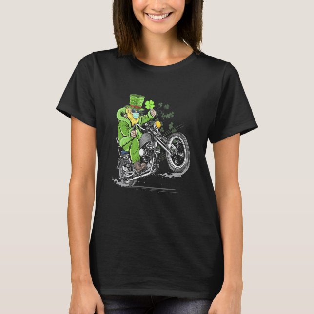 Camiseta Funny Shamrock Leprechaun Gorra Motorcycle St Patr (Anverso)