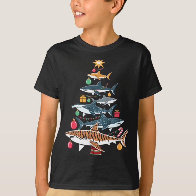 Camiseta Funny Shark Christmas Tree  (Anverso)