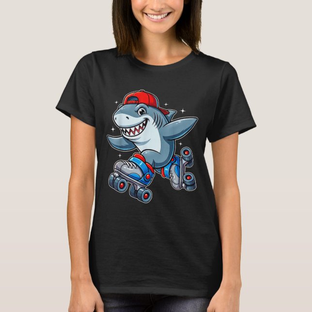 Camiseta Funny Shark On Roller Skates Cute Cool Skater Anim (Anverso)