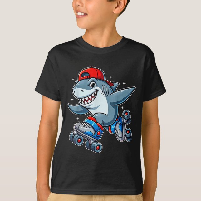 Camiseta Funny Shark On Roller Skates Cute Cool Skater Anim (Anverso)