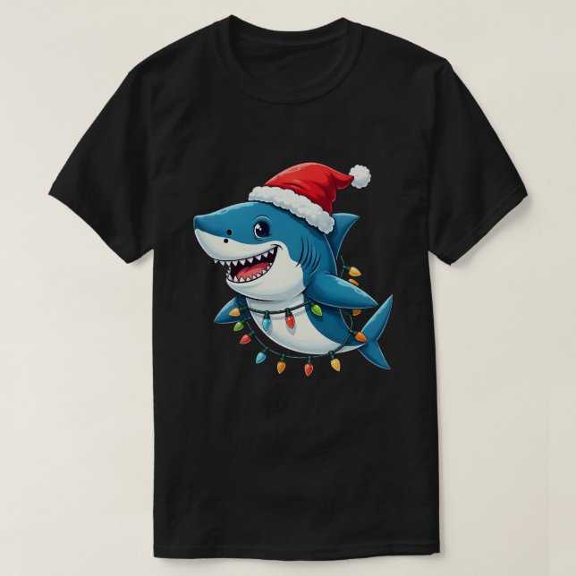 Camiseta Funny Shark Wearing Santa Christmas Hat  (Diseño del anverso)