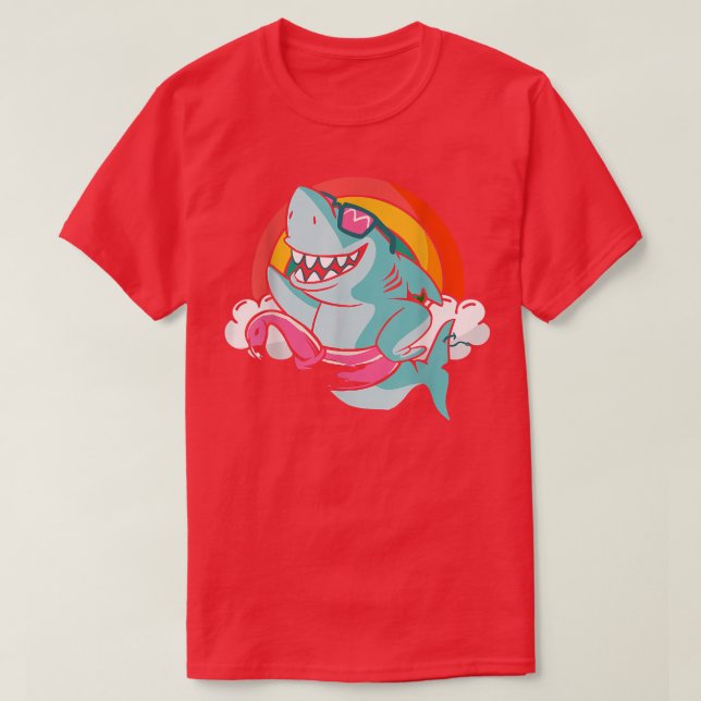 Camiseta Funny Shark with Flamingo Floating Hoop Rainbow Cl (Diseño del anverso)
