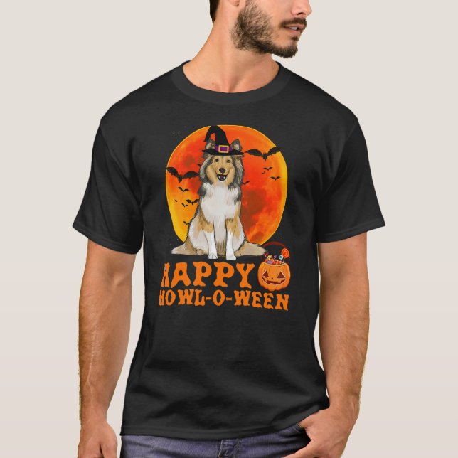 Camiseta Funny Shetland Sheepdog Dog Halloween Happy Howl-o (Anverso)