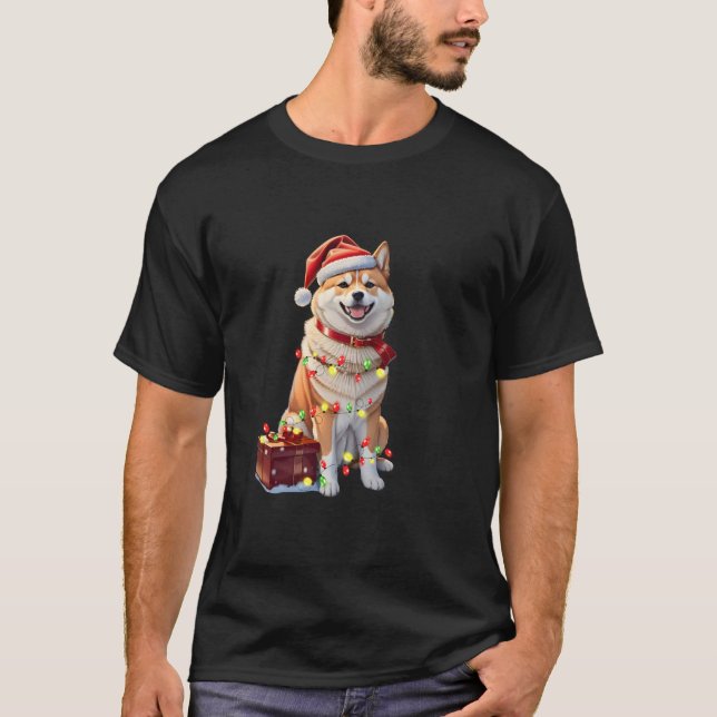 Camiseta Funny Shiba Inu Navidades ligeros regalos Xmas Lon (Anverso)